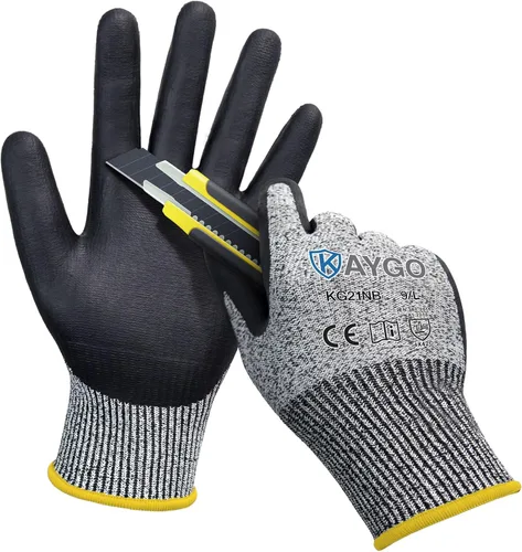 Vista 27 de KAYGO - Guantes de nitrilo resistentes a cortes para tareas de agarre aceitoso y húmedo ANSI A3, HPPE/Forro de fibra de vidrio, agarre