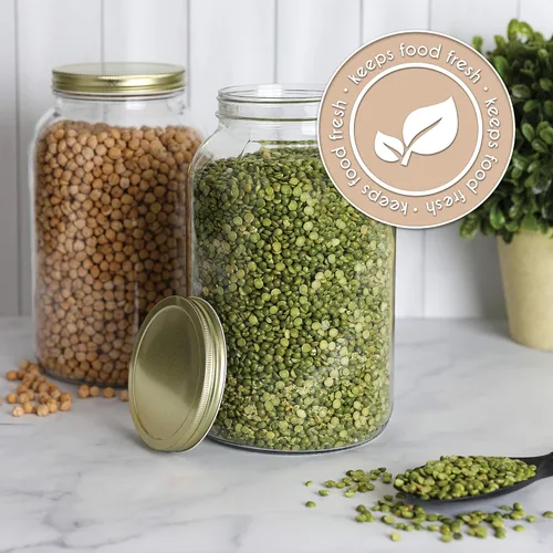 Vista 4 de kitchentoolz Paquete de 2 tarros de vidrio de 1 galón de boca ancha con tapa de metal hermética, seguro para fermentar kéfir de kombucha, encurtido
