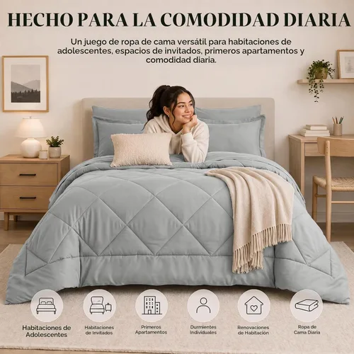 Vista 9 de CozyLux - Juego de edredón matrimonial de 82 x 86 pulgadas, color gris Gris claro