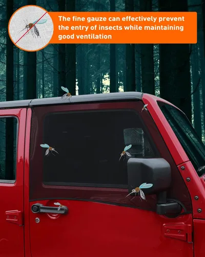 Vista 2 de Savadicar Parasoles para Ventana Delantera, Parasol de Malla Transpirable para Ventana Lateral, Red Protectora Solar Elástica Compatible con Jeep