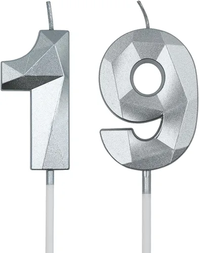 Vista 9 de Velas de cumpleaños número 19 y 91 para pastel, velas doradas con forma de diamante 3D con forma de diamante, decoraciones de cumpleaños