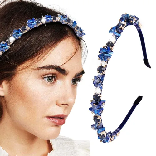 Vista 10 de Diademas barrocos de diamantes de imitación púrpura fina banda para el cabello con cuentas de cristal brillante para mujer (morado)