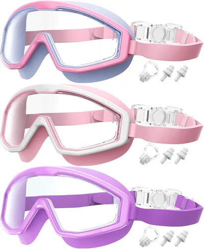 Vista 8 de Gafas de natación para niños, gafas de natación para niños, 3 unidades de gafas de natación de agua para niños y niñas, antivaho UV400