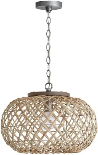 Vista 6 de Capital Lighting 340811GK Rainey - Colgante ancho de ratán natural, 1 luz de 100 vatios, 14 pulgadas de alto x 19 pulgadas de ancho, gris
