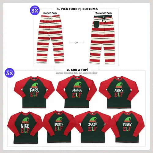 Vista 4 de Lazy One Pijamas de Navidad familiares a juego, pijamas de Navidad a juego con elfo para la familia, camisetas y pantalones para adultos separados