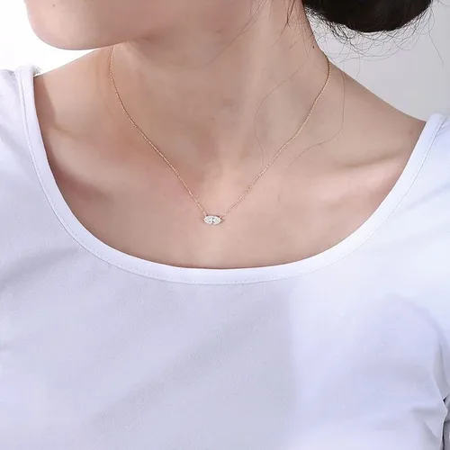 Vista 3 de Collar solitario de oro de 18 quilatescollar solitario de moissanita corte marquesacollar solitario de piedra personalizado, Chapado en oro macizo
