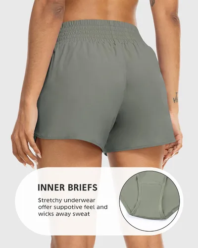 Vista 3 de YEZII Pantalones cortos deportivos para mujer con bolsillos, cintura alta, pantalones cortos de entrenamiento para correr, gimnasio, yoga
