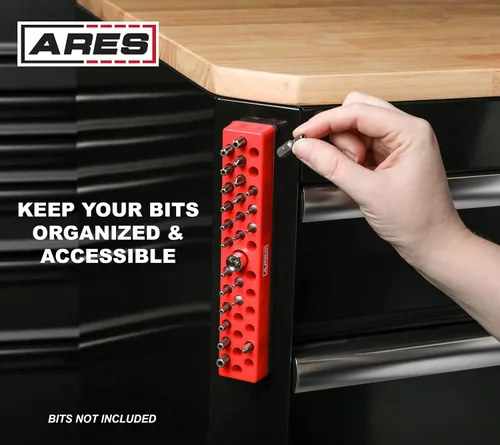 Vista 4 de ARES 60011 - Organizador de brocas hexagonales rojo de 37 agujeros con base magnética fuerte, mantén tus brocas favoritas de especialidad, taladro