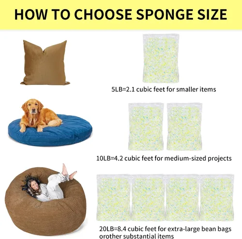 Vista 6 de Jecqbor Relleno de espuma viscoelástica triturada de 5 libras para silla puf, relleno premium para puf, relleno de espuma viscoelástica de alta