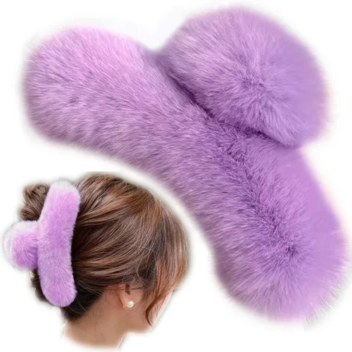 Vista 2 de YOYLMAL - Pinza grande de pelo sintético para mujer, 5.1 pulgadas, pinzas de pelo mullidas y esponjosas, antideslizantes, fuerte sujeción peluda