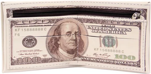 Vista 3 de Billetera de piel con diseño de billete de dólar con bolsillos plegables portatarjeta de crédito portafotos de LUI SUI 100 Dollar L388