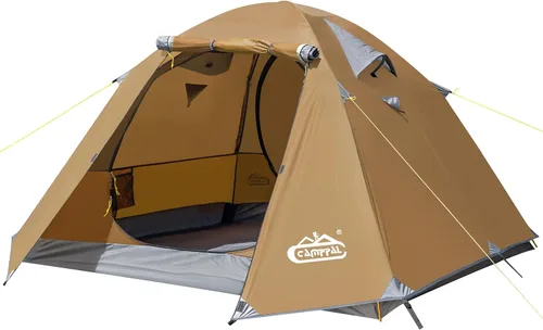 Vista 10 de Carpa de mochilero Camppal de 2-3 personas con puerta doble y 2 vestíbulos, impermeable, a prueba de viento, ligera, fácil de montar, para 3