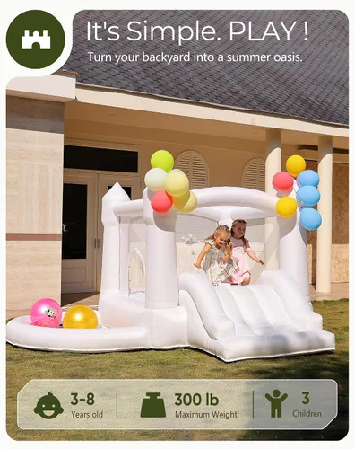 Vista 2 de Outfunny Casa inflable de la despedida, casa animosa interior blanca para los niños 3-8