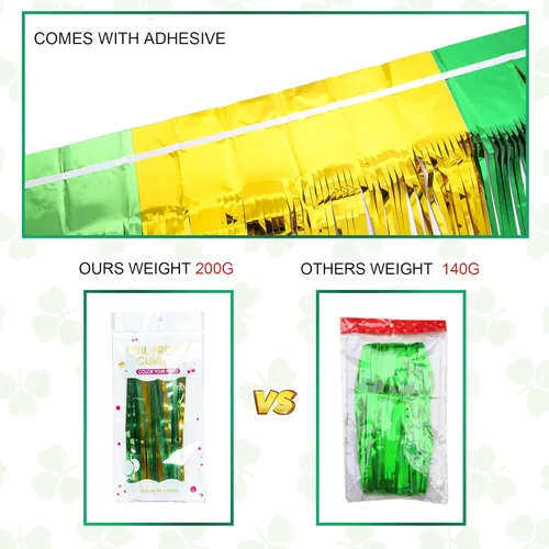 Vista 7 de LOLStar Paquete de 3 cortinas de flecos de papel de aluminio del día de San Patricio, decoración de fiesta del día de San Patricio, 3.3 x 6.6 pies