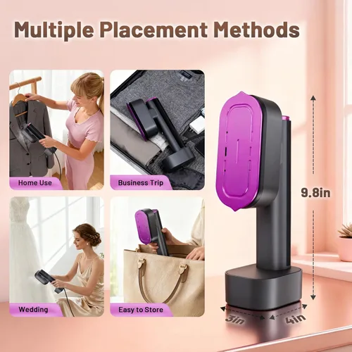 Vista 7 de Vaporizador para ropa, vaporizador de ropa 2 en 1 de mano, plancha de viaje, plancha de vapor de 6 niveles de 1200 W con pantalla LED, calentamiento