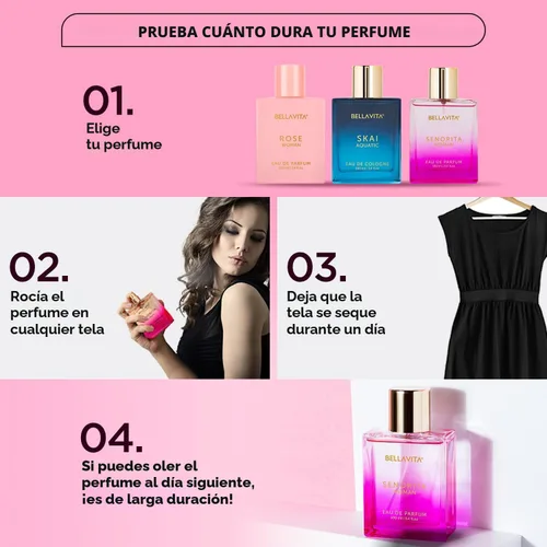 Vista 8 de Bella Vita Luxury SENORITA Perfume para Mujeres (3.4 fl.oz) Fragancia Floral y Afrutada con Granada, Menta y Almizcle Notas de Yuzu y Loto