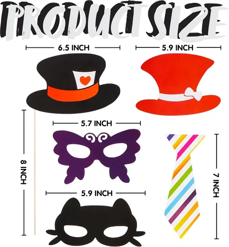 Vista 7 de Joyin Accesorios para Cabina de Fotos de Juguete 66 Piezas, Kit Multicolor para Suministros de Fiesta de Graduación y Boda, con Palo, Sombreros