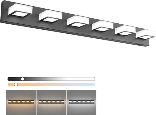 Vista 45 de Ralbay - Luz LED negra para tocador de baño, moderna, atenuable con 5 temperaturas de color, accesorios de iluminación de pared de acrílico negro