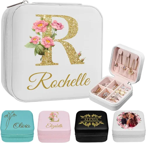 Vista 14 de Joyero de viaje personalizado para mujer, foto personalizada, nombre, logotipo, joyero, regalo de dama de honor, boda, cumpleaños
