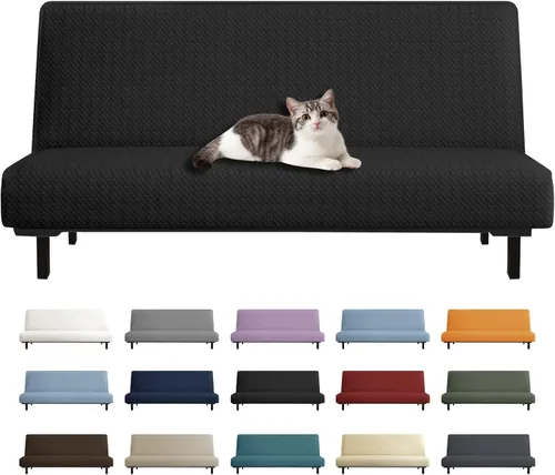 Vista 15 de YEMYHOM Funda para Futón Diseño Jacquard Más Reciente de Alta Elasticidad para Sofá Cama sin Brazos, Protector de Muebles Antideslizante con Parte