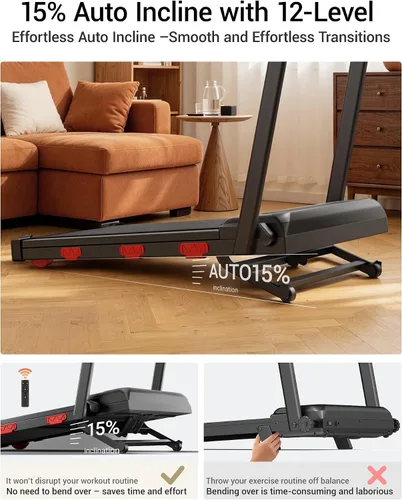 Vista 10 de 15% Auto Incline Walking Pad Treadmill with 12-Level, 43″ High Armrests