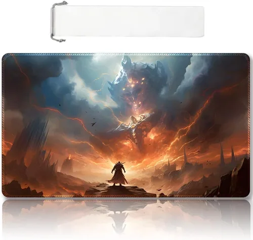 Vista 39 de Tapete de juego MTG cosido de alta calidad con zonas y respaldo de goma antideslizante, tapete de juego TCG para MTG y otros juegos de cartas, Dkt