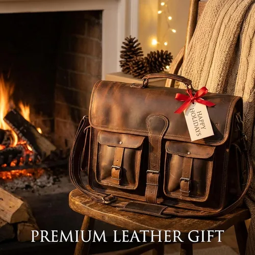 Vista 6 de cuero Bolso mensajero de cuero para hombre, bolsa para laptop de 14 pulgadas, bolsa cruzada para hombre, bolso cartera de cuero vintage hecho a mano
