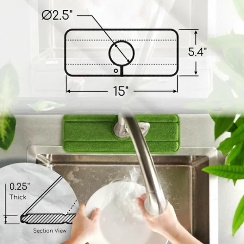Vista 3 de El Original Ternal Sinkmat Atrapagoteo y Protector contra Salpicaduras, Tapete para Grifo para Fregaderos – Microfibra Absorbente, Protector