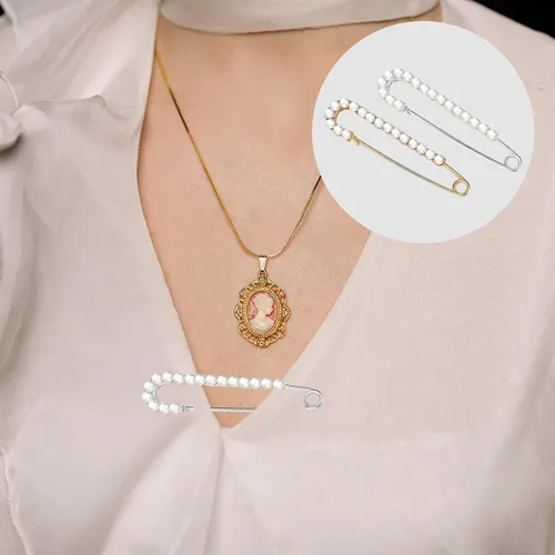 Vista 4 de 12 clips de chal para suéter retro, broches de perlas de cristal sintético para mujeres y niñas, accesorio de disfraz