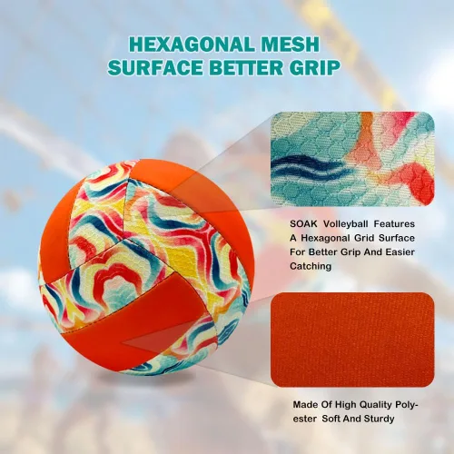 Vista 4 de SOAK Balón de voleibol de playa suave, brilla por la noche, pelota de voleibol impermeable para interiores y exteriores para adultos, adolescentes