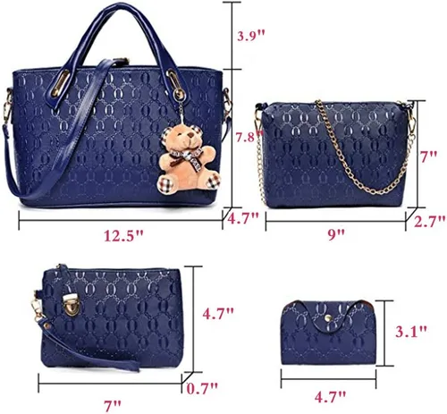 Vista 8 de FiveloveTwo. Bolso de mano para mujer, 4 piezas, con asa superior, bolsa de hombro, soporte para tarjetas