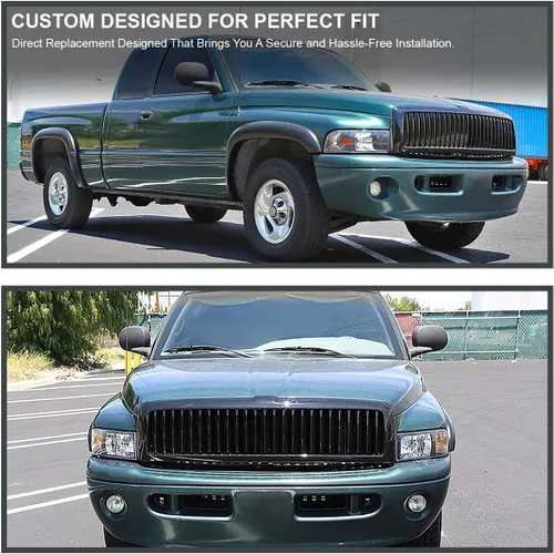 Vista 9 de Spec-D Tuning - Rejilla frontal vertical para Dodge Ram St Slt 1500 2500 3500. Color negra. HG-RAM94JMVT