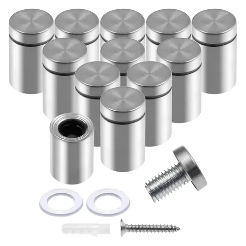 Vista 21 de Luomorgo 12 piezas tornillos separadores de acero inoxidable de 1" x 1", herrajes de montaje para letreros de pared, separadores de vidrio