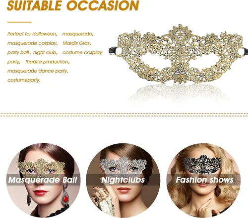 Vista 2 de 3 máscaras de encaje para adultos, misteriosas, divertidas máscaras de encaje para parejas, mujeres y hombres, disfraz de encaje para disfraces
