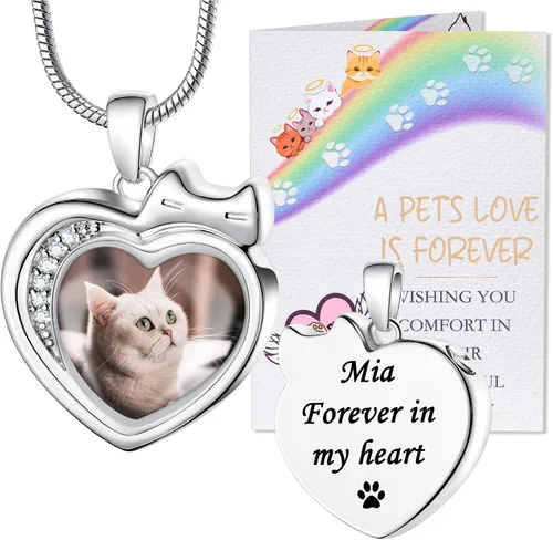 Vista 31 de Fanery Sue Collar personalizado para cenizas de mascotas para perros y gatos, foto y texto personalizados, regalo de condolencia, regalo