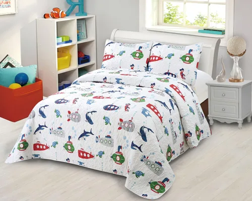 Vista 5 de Kids Zone Collection - Juego de colcha acolchada para niños y adolescentes, diseño de baloncesto y fútbol, azul marino y blanco, tamaño individual