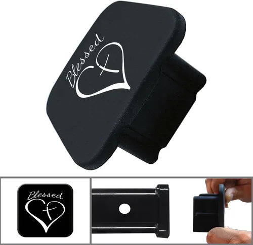 Vista 2 de Tapón de tubo para enganche de remolque de 5 cm con cruz bendita y corazón cristiano, tapa de enchufe para receptor de enganche de remolque de goma
