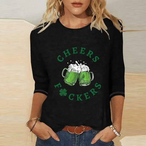 Vista 2 de Camisetas del Día de San Patricio para mujer, camiseta verde trébol irlandés, camisas de manga 34 para mujer, camisas del día de San Patricio