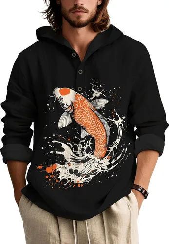 Vista 8 de Sudadera con capucha para hombre, de gran tamaño, elegante, vintage, con botones, casual, de manga larga, sudadera con capucha