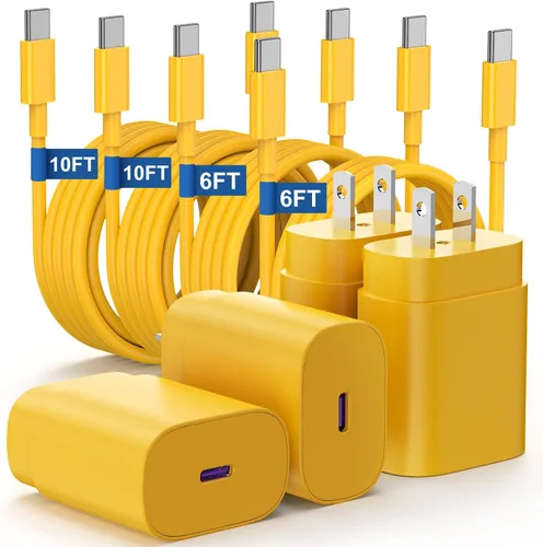 Vista 8 de Paquete de 2 cargadores USB C de 25W para Samsung Galaxy S24 Ultra, bloque de carga rápida súper silenciosa tipo C con cable C a C de 3 pies