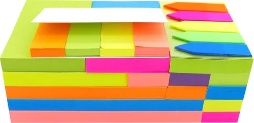 Vista 4 de Paquete económico de notas adhesivas, colores neón surtidos de los tamaños más utilizados en una caja de PP, notas autoadhesivas, 18 blocs por caja