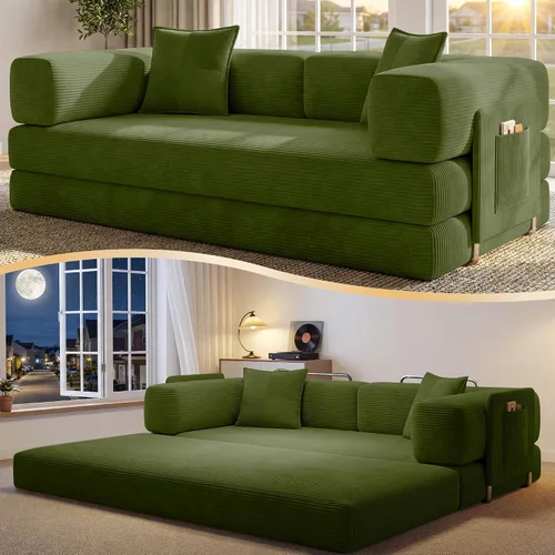 Vista 10 de Sofá cama tipo futón convertible de 78.8 pulgadas, sofá deshuesado Negro