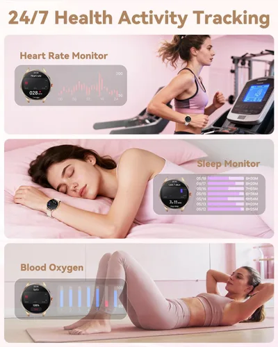 Vista 4 de Reloj inteligente para mujer, Android/iPhone, pantalla AMOLED de 1.32 pulgadas con respuesta/hacer llamadas/rastreador de ejercicio/frecuencia