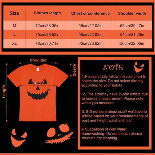 Vista 2 de Hicarer Camiseta de Halloween con cara de calabaza gigante, divertida camiseta unisex para fiesta de Halloween, disfraz para hombres y mujeres