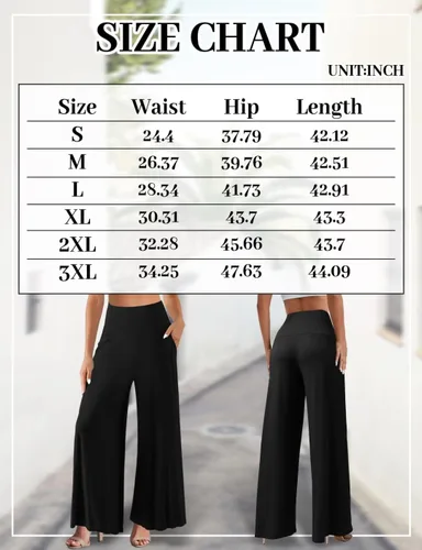 Vista 5 de JZC Pantalones de descanso Palazzo para mujer, elásticos, de pierna ancha, casuales, cómodos, de cintura alta, holgados, tallas S-3XL