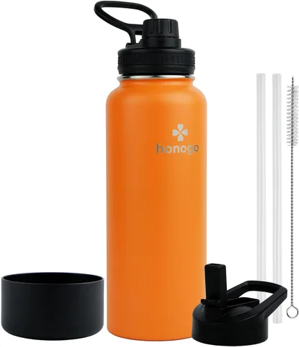 Vista 11 de Botella de agua aislada de 64 onzas con tapa de popote y tapa de boquilla, jarra de agua de medio galón de acero inoxidable con mango de paracord
