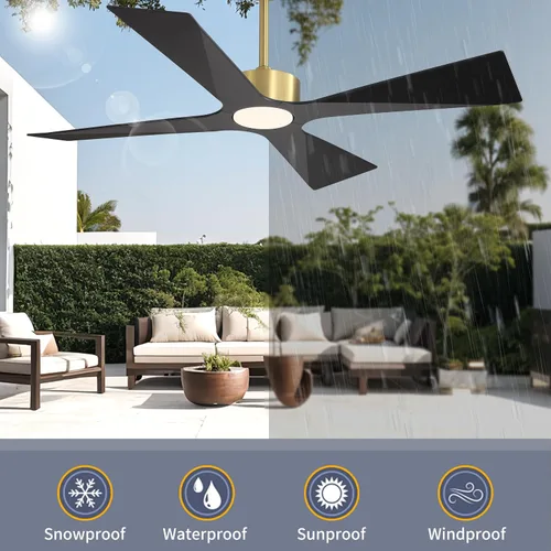 Vista 3 de WINGBO Ventilador de techo para exteriores de 64 pulgadas con clasificación húmeda, 4 cuchillas de plástico ABS, motor CC reversible, control remoto