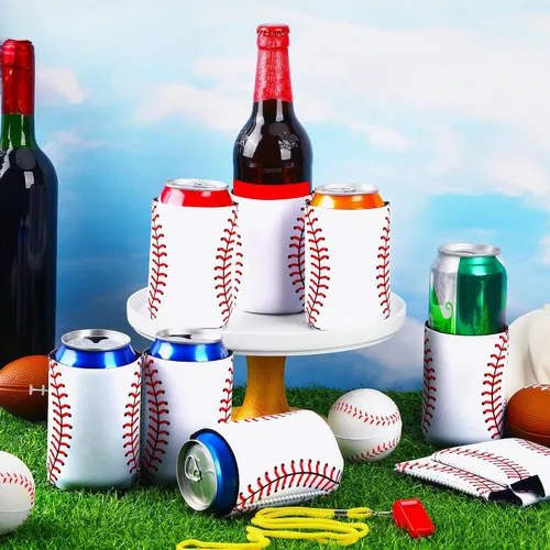 Vista 4 de 18 fundas plegables para enfriar latas de béisbol Insulated Neoprene, Beer Drink Beverage Can Bottle Cooler Sleeves, Sports Birthday Party