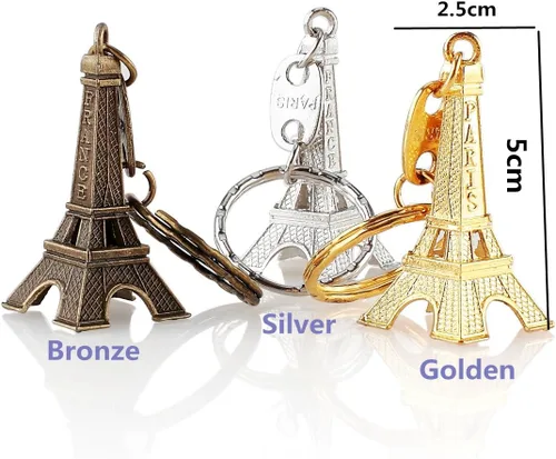 Vista 2 de 3 unidslote lindo adorno 2 '' 3d torre Eiffel recuerdo francés Paris llavero, Oro, plata, bronce