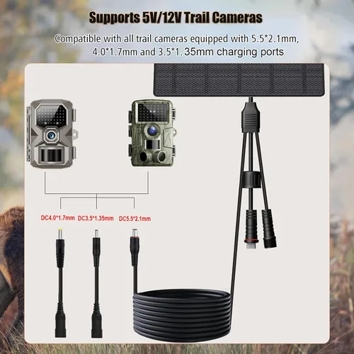 Vista 2 de Panel solar de 10 W con batería de 10400 mAh para cámaras de seguridad y sendero, salida ajustable de 5 V/12 V, enchufes USB-C y CC, IP66